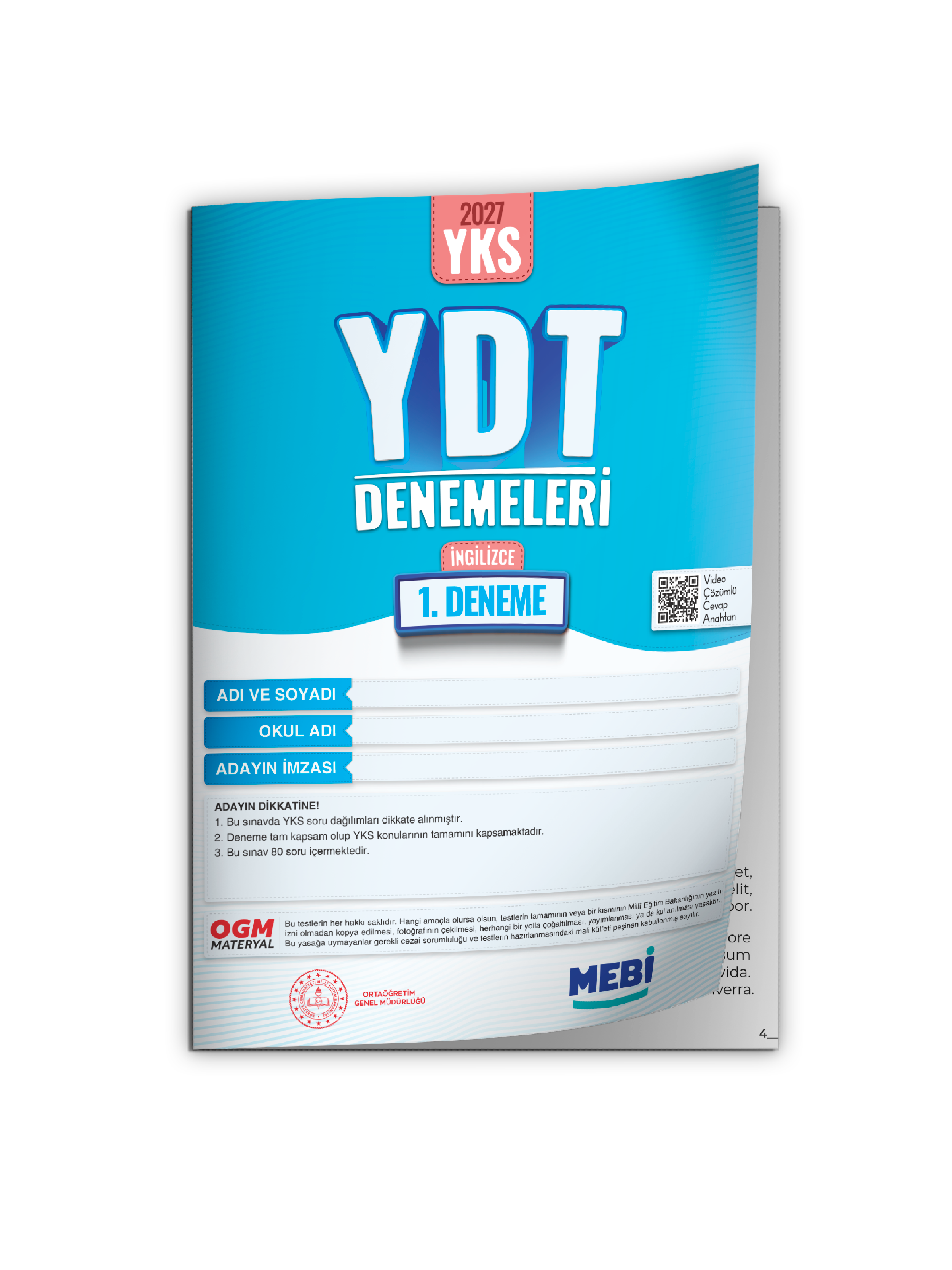 2027 YDT İNGİLİZCE MEBi-OGM ONLİNE Türkiye Geneli 1. Deneme Büyük Boy RENKLİ BASKI ÜCRETİ