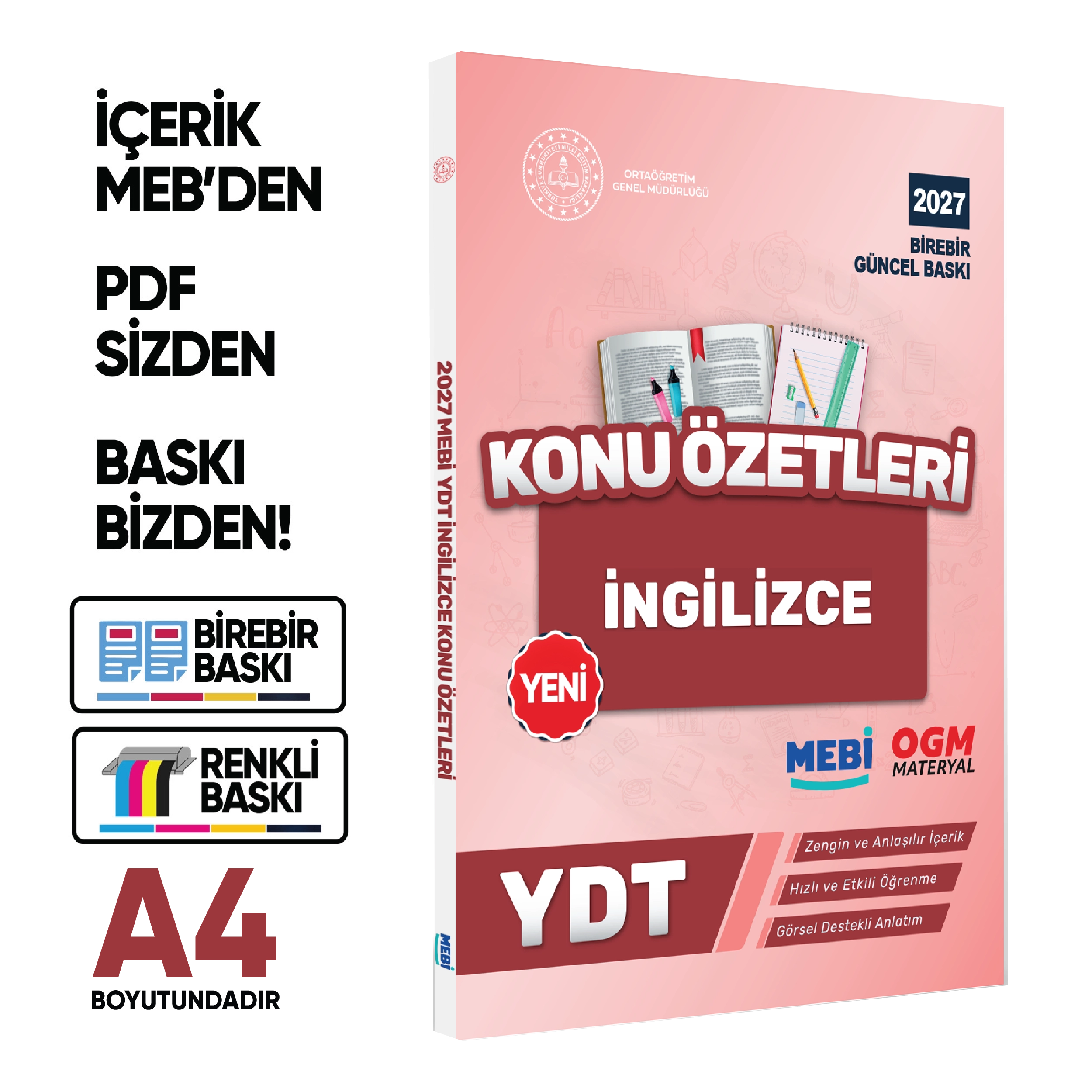 2027 YDT MEBİ-OGM İngilizce Pratik Konu Özet Kitabı RENKLİ A4 Boyut Görsel Destekli BASKI ÜCRETİ