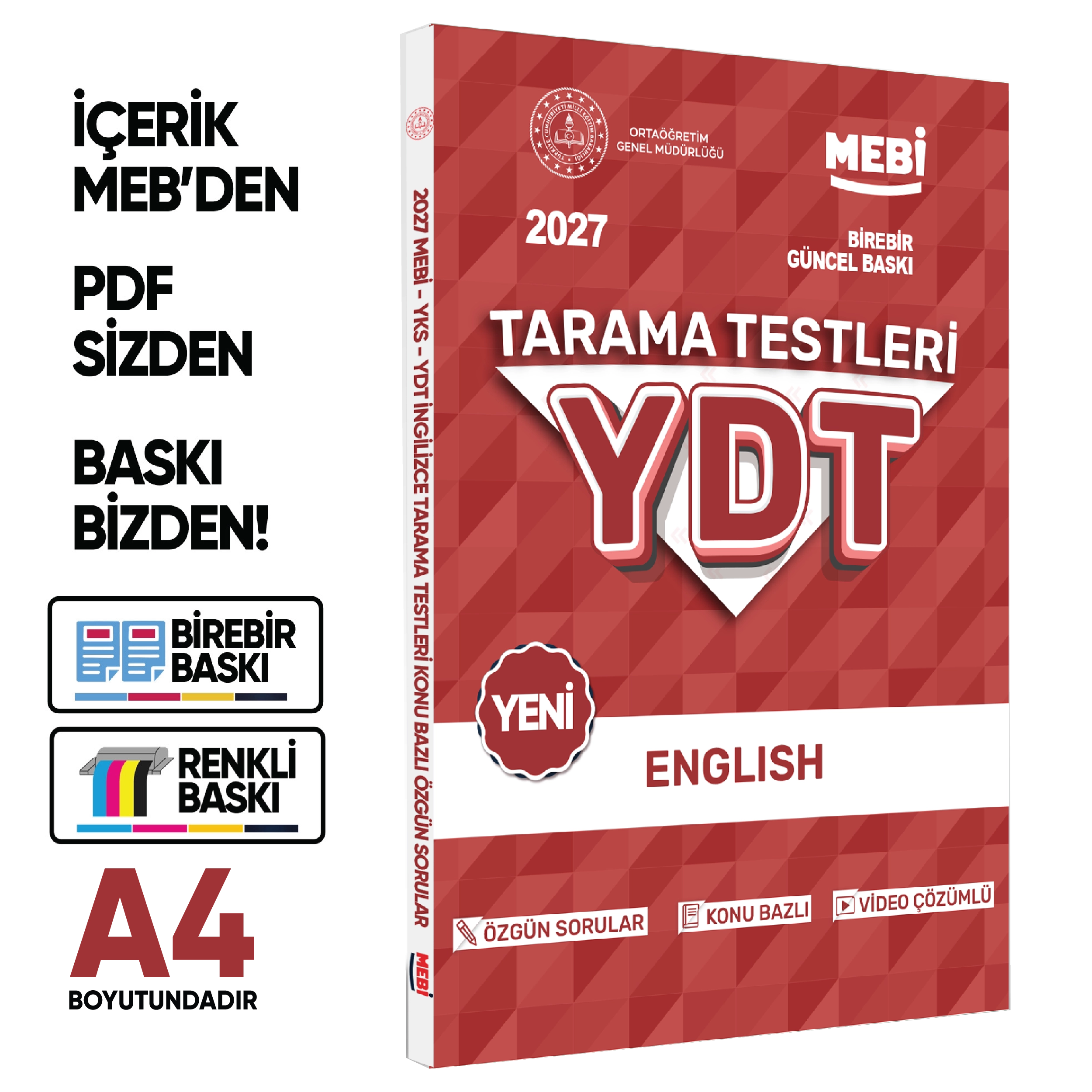 2027 YKS-YDT MEBİ-OGM İngilizce Özgün Tarama Testleri Kitabı A4 Boyut Renkli Görsel BASKI ÜCRETİ