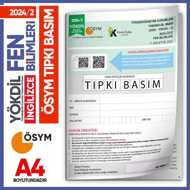 2024/2 YÖKDİL İngilizce FEN BİLİMLERİ ÖSYM Çıkmış Soru Tıpkı Basım Deneme Kitapçığı Türkiye Geneli