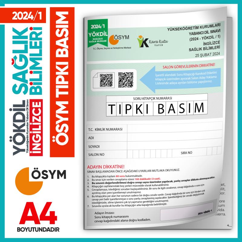 2024/1 YÖKDİL İngilizce SAĞLIK BİLİMLERİ ÖSYM Çıkmış Soru Tıpkı Basım Deneme Kitapçığı Türkiye Genel