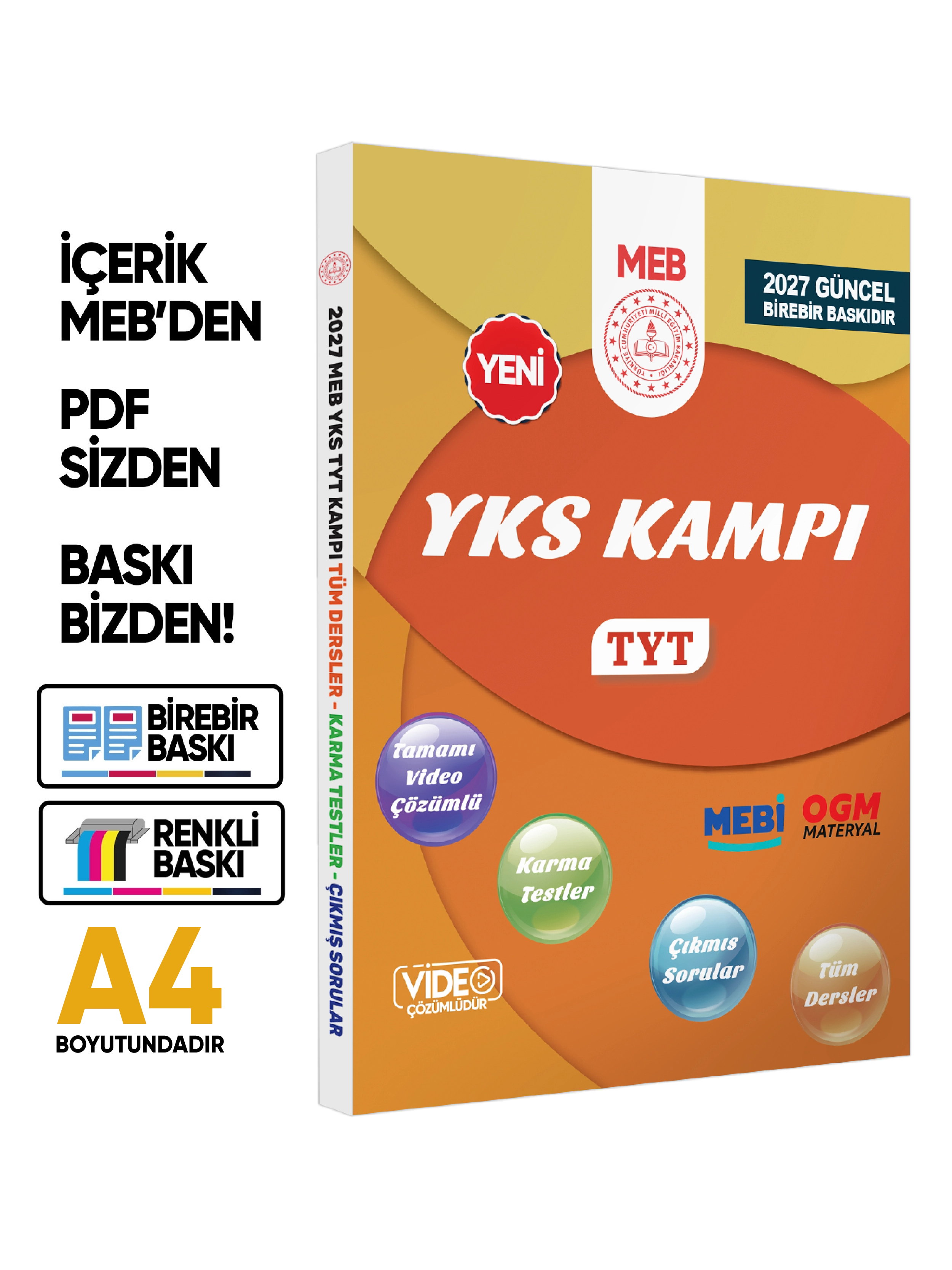 2027 YKS-TYT KAMPI MEBİ Tüm Dersler Soru Bankası Video Çözümlü (A4 Boyutu-Renkli Baskı)BASKI ÜCRETİ